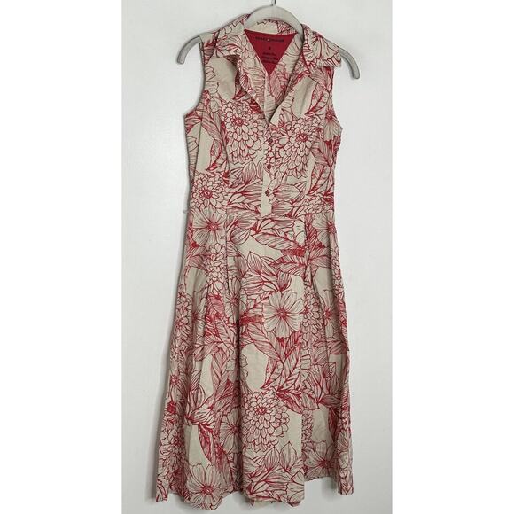 Tommy Hilfiger Womens Collared Ivory Floral A Line Belted Shirt Dress Sz 4 - Picture 2 of 7